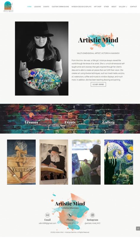 Website designed and developed for an artist that does painting classes for events among other artistic things. Art Studio Website, Website For Artist, Artist Web Design, Artistic Website Design, Artist Website Design Layout, 90s Mood Board, Artist Website Design, 90s Mood, Artist Portfolio Website