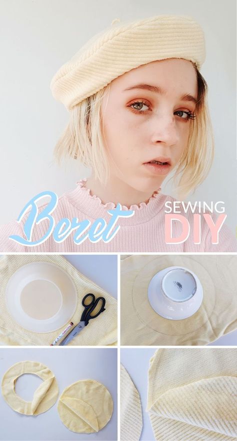 Learn to Sew your own Fashion Beret with a small amount of fabric. Budget fashion sewing tutorial with free printable pattern #beret How To Make A Beret, Beret Diy, Pola Topi, Make A Hat, Beret Pattern, Diy Sewing Tutorials, Sewing Fashion, Fashion Sewing Tutorials, Diy Sewing Clothes