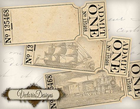 Blank Boat Ticket Strips by VectoriaDesigns Ticket Design Vintage, Halloween Tickets, Vintage Tickets, Printable Tickets, Scrapbook Collage, Vintage Ticket, Vintage Numbers, Old Letters, Ticket Design