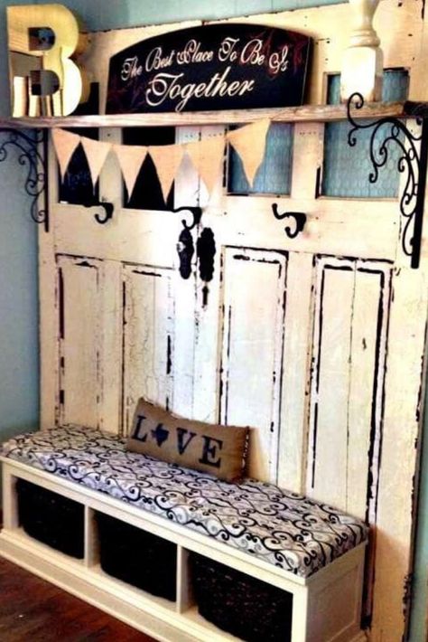 Old Door Ideas, Stable Doors, Unfinished Furniture, Doors Ideas, Farmhouse Entryway, Doors Repurposed, Cool Doors, Shoe Bench, Diy Window