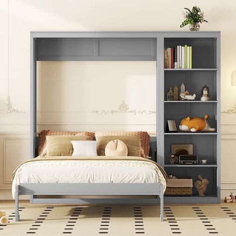 King Murphy Bed, Murphy Bed Office, Queen Size Murphy Bed, Murphy Bed Wall, Bed With Shelves, Bookshelf Bed, Queen Murphy Bed, Bookcase Bed, Bed Shelves