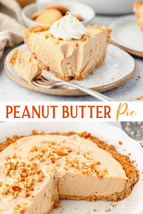 An old-fashioned peanut butter pie is a classic Southern dessert! With a vanilla wafer cookie crust and a cool, creamy peanut butter filling, it's the perfect combination of salty-and-sweet flavors with smooth and crunchy textures. Best of all, the easy peanut butter pie comes together with a no-bake filling that requires just minutes of hands-on effort! Finish each slice with a dollop of whipped cream for a decadent addition to your next cookout, Sunday supper, or holiday table. Peanut Butter Pie Crust, Southern Peanut Butter Pie, Old Fashion Peanut Butter Pie, Simple Peanut Butter Pie, Old Fashioned Peanut Butter Pie, Peanut Butter Pie No Bake Cool Whip, Creamy Peanut Butter Pie, No Bake Pie Filling, Peanut Butter Mousse Filling