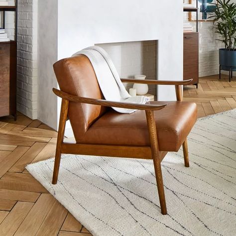 For Happy Hour: Mid-Century Bar Cart | Best West Elm Furniture on Sale 2021 | POPSUGAR Home Photo 2 Brown Leather Accent Chair, Leather Wood Chair, Midcentury Armchair, Century Bed, Brown Leather Chair, Midcentury Chair, Brown Leather Armchair, Brown Leather Chairs, Curved Chair