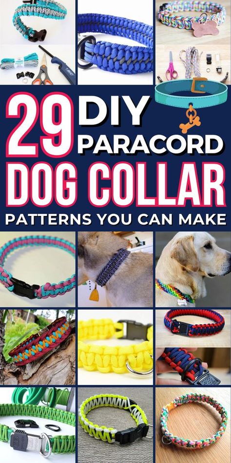 Make a unique collar for your dog with these paracord patterns. They're durable, stylish, and easy to make. Paracord Puppy Collar Diy, How To Make Paracord Dog Collar, Diy Paracord Dog Collar, Paracord Collar Tutorial, Paracord Dog Collar Diy Tutorials, Paracord Leash Diy, Diy Dog Collar Tutorial, How To Make Dog Collars, Macrame Dog Toys