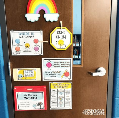 School Counselor Door, Elementary School Counseling Office, School Counselor Decor, Guidance Office, School Counselor Office Decor, School Counsellor, Counseling Office Decor, School Counseling Office, School Counseling Activities