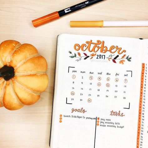 Get Ideas From These Clean Minimal October Bullet Journal Pages – Bullet Journals and BuJo Enthusiasts Blog October Monthly Spread, Fall Bujo, October Bullet Journal, Journal Illustration, Journal October, Bullet Journal October, Weekly Log, Bullet Journal Pages, Bullet Journal Page