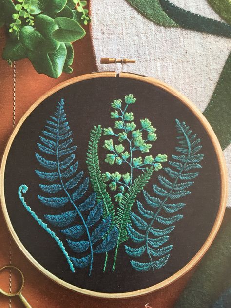 Ferns Embroidery, Embroidered Fern, Botanical Embroidery Pattern, Nature Inspired Embroidery, Fern Embroidery Pattern, Nature Embroidery Patterns, Embroidery Shapes, Fern Stitch Embroidery, Moody Embroidery