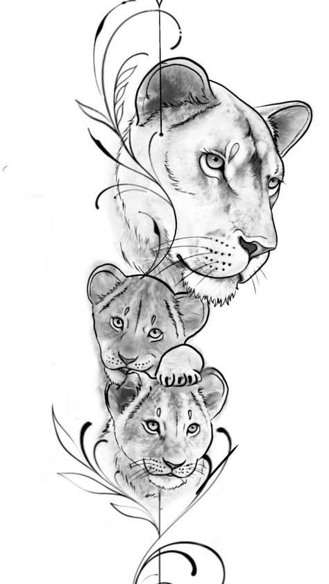 Cute Halloween Tattoos, Mum Tattoo, Lioness And Cubs, Cubs Tattoo, Baby Cubs, Mom Tattoo Designs, Mother Tattoos, Tattoo For Son, Gothic Tattoo