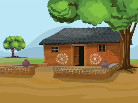 Indian village old house living area with the house. Indian farmer's house. House Indian, Walking Cartoon, Free Green Screen Backgrounds, Free Cartoon Characters, Biblical Artwork, Album Artwork Cover Art, Photoshop Backgrounds Backdrops, House Cartoon, Dark Background Wallpaper