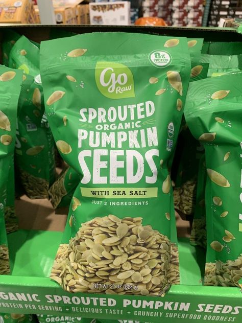 Costco sells the Go Raw Organic Sprouted Pumpkin Seeds for $8.99. Scroll down for photos. This is one of my favorite snack items in the house. They are the perfect alternative to chips. They are lightly salted with Sea Salt to curb my chips & cracker cravings. What I really like is they are not too salty. I am a little sensitive to salt, but have no issues with these pumpkin seeds. My 2 year old loves them too! Pumpkin Seeds Dehydrator, Pumpkin Seeds Aesthetic, Pumpkin Seeds Salted, Crunchy Pumpkin Seeds, Granola Recipe Pumpkin Seeds, Sprouted Pumpkin Seeds, Trader Joes Food, Grocery Foods, Banana Chips