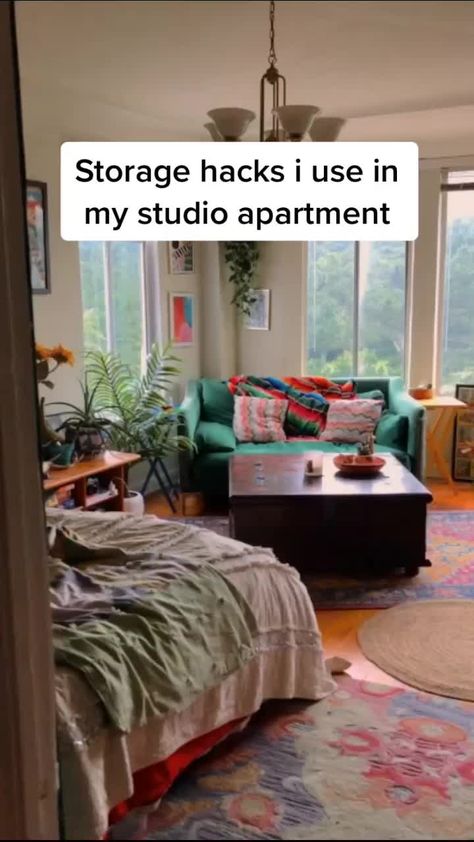 Storage hacks I use in my studio apartment Studio Apartment Storage Ideas, Boho Studio Apartment Ideas, Boho Studio Apartment, Eclectic Studio Apartment, Studio Apartment Storage, My Studio Apartment, Tiny Studio Apartments, San Francisco Apartment, Boho Studio