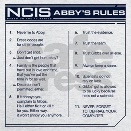 Abby's Rules :) Ncis Gibbs Rules Wallpaper, Abby Sciuto Outfits Ncis, Ncis Gibbs Rules Quotes, Abby Ncis Aesthetic, Gibbs Rules List, Ncis Fanart, Gibbs Rules Ncis, Ncis Quotes, Ncis Aesthetic