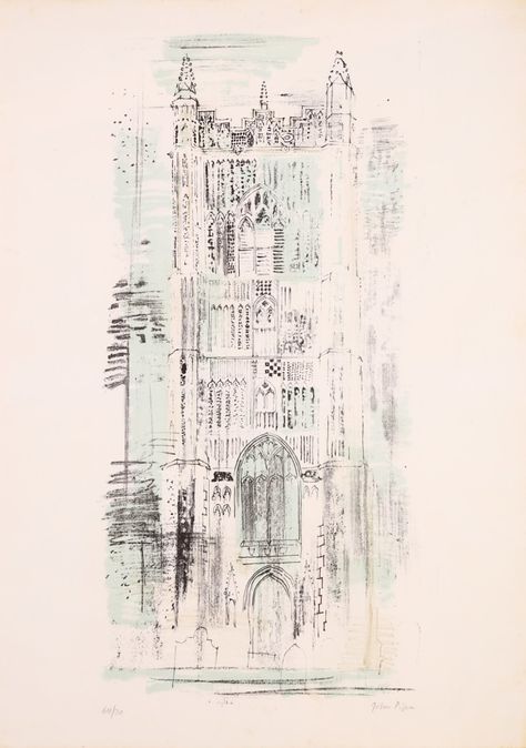 Piper John | Cathedral | MutualArt John Piper Artist, Paris Morning, Robert Kushner, Big Tower, Romanticism Artists, Gcse Textiles, Personal Investigation, John Piper, Le Port