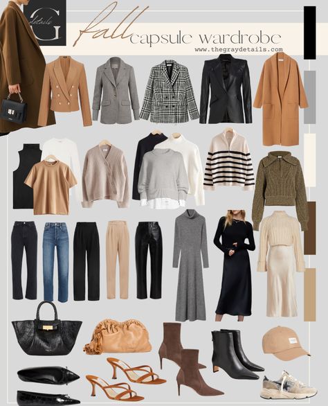 True Summer Fall Capsule Wardrobe, Fall Essentials 2023, Gray And Tan Outfits Women, French Fall Capsule Wardrobe, Old Money Capsule Wardrobe Fall, Autumn Capsule Wardrobe 2023, Fall Wardrobe 2023, Fall Capsule Wardrobe 2023, Vintage Capsule Wardrobe