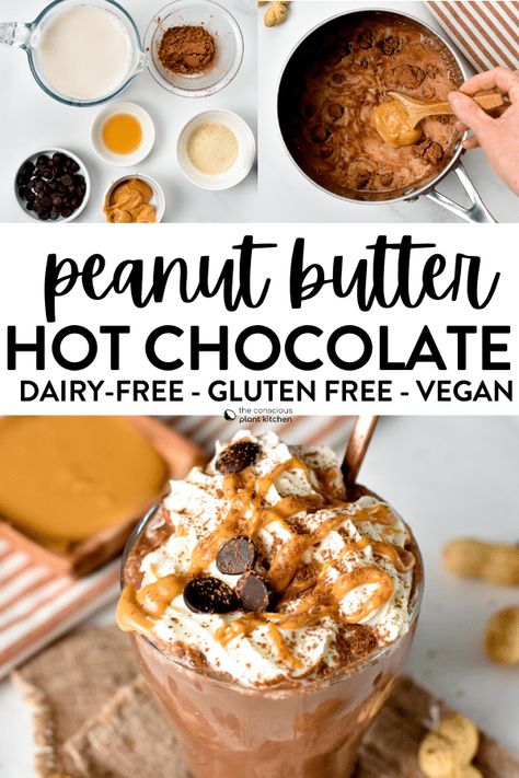 Whole 30 Hot Chocolate, Hot Chocolate Mason Jar Recipe, Peanut Butter Hot Chocolate Recipe, Thick Hot Chocolate, Creamy Hot Chocolate Recipe, Dairy Free Hot Chocolate, Peanut Butter Hot Chocolate, Mason Jar Recipe, Healthy Hot Chocolate