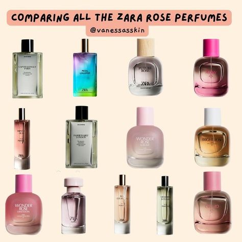 Vanessa L. on Instagram: "You guys seem to love my Zara perfume reviews and I LOVE roses so it only felt natural to put them together into a big all Zara rose perfumes review! This is probably the post that took the longest to make so I would really appreciate any extra support 🥹🌹 Have you tried any of these? Which ones most interest you? What are your favourite Zara perfumes? Let’s chat in the comments below ⬇️" Zara Rose Perfume, Zara Wonder Rose, Zara Fragrance, Zara Perfume, Perfume Collection Fragrance, Perfume Reviews, Rose Perfume, Love Roses, Love Rose