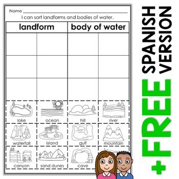 Landforms For Kindergarten, Landforms And Bodies Of Water Worksheet, Bodies Of Water First Grade, Landforms And Bodies Of Water 1st Grade, Landforms Activities Kindergarten, Landforms Kindergarten, Landform Activities, Bodies Of Water Worksheet, Landforms First Grade