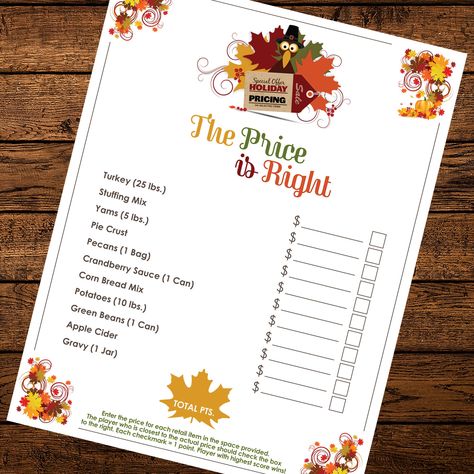 Excited to share this item from my #etsy shop: The Price is Right Thanksgiving Game (Instant Download and Print) Thanksgiving Family Games, Fall Party Games, Friendsgiving Games, Thanksgiving Jokes, Thanksgiving Facts, Office Party Games, Thanksgiving Words, Fall Games, The Price Is Right