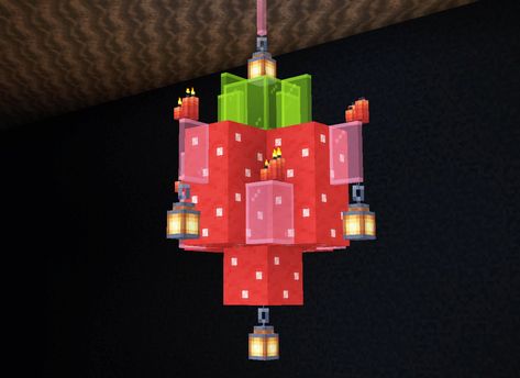 Minecraft Fairy Lamp Post, Minecraft Stores Ideas Aesthetic, Light Posts Minecraft, Minecraft Candle Chandelier, Minecraft Lollipop, Minecraft Candy Build, Fairy Tail Minecraft, Minecraft Garland, Minecraft Shandalers Design