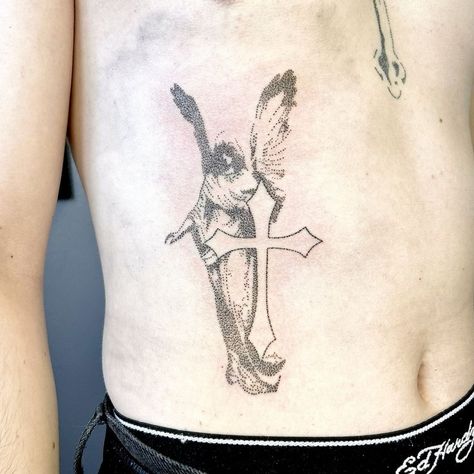 Goth Angel Tattoo, Grunge Cross Tattoo, Gothic Angel Tattoo, Southern Gothic Tattoo, Goth Cross Tattoo, Goth Tattoo Designs, Gothic Cross Tattoo, Devine Tattoo, Guardian Angel Tattoos