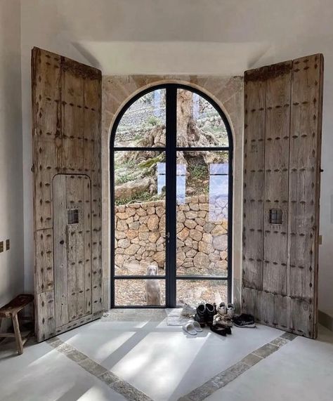 Mediterranean Doors, Waiting Patiently, Arched Doors, Mediterranean Decor, Entrance Decor, Stone House, Happy Family, Best Christmas, House Inspo