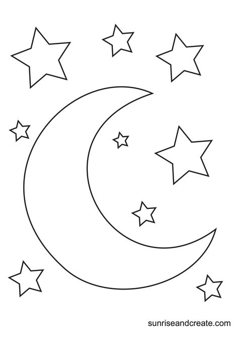 Free Printable Moon Templates (Crescent & Full Moons) Stars And Moon Template, The Moon Coloring Page, Moon Crafts For Preschoolers, Half Moon Drawing Simple, Crescent Moon Template Free Printable, Moon And Stars Template Free Printable, Moon Crafts For Toddlers, Moon Crafts Preschool, Moon Template Free Printable