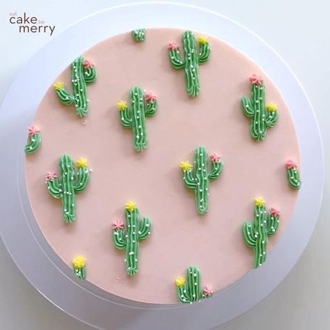 Yellow Ombre Background, Buttercream Cactus, Minimalist Cake Design, Professional Cake Decorating, Yellow And Pink Flowers, Cactus Cake, Mini Torte, Ombre Background, Cake Decorating Piping