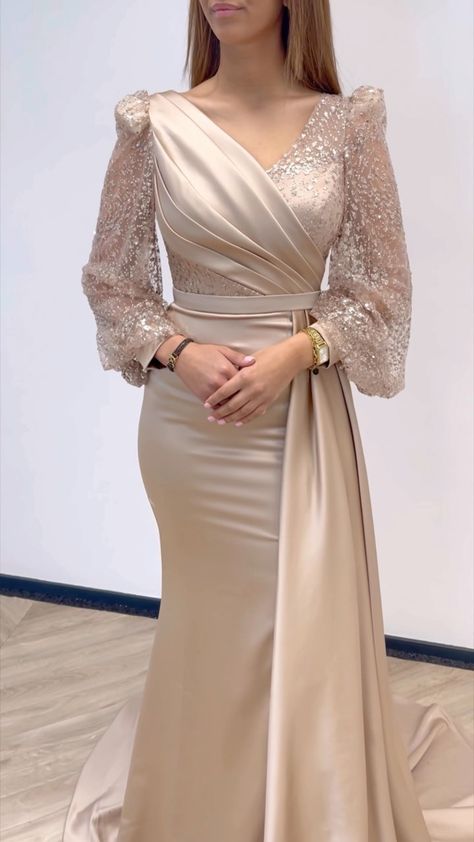 DRESS BY BEYZA SENER 👗 | available beige/green/black €180 34 36 38 40 42 #dressesonline #eveningdresses #dressshopping #longdresses #shortdresses #elegantdresses… | Instagram Long Dress Gowns Elegant, Beige Dress Outfit Wedding, Green Gown Elegant, Woman Dress Design, Beige Formal Dress, Elegant Dress Design, Elegent Dress, Long Dress For Wedding, Design Dress For Women