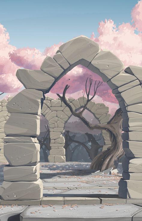 Ruin Illustrations, Ancient Ruins Drawing, Castle Background Drawing, Castle Ruins Art, Anime Ruins, Ruins Reference, Ruins Concept Art, Ruins Illustration, Ruins Drawing