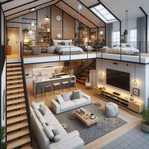 Mezzanine Ideas Interior Design, Modern Townhome Interior Design, Mezzanine Floor Design, Mezzanine House, Luxury House Design, Loft House Design, Mezzanine Floor, Terrace Decor, Tiny House Loft