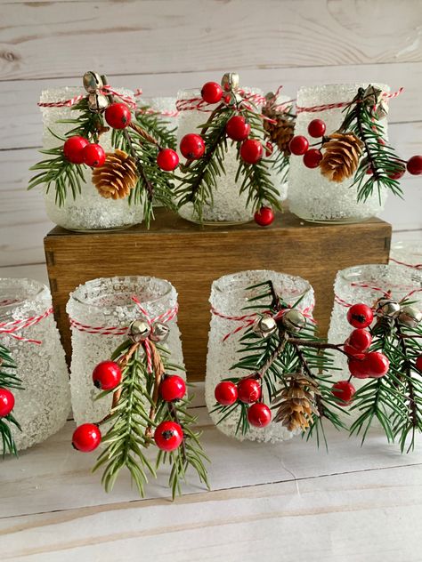 Upcycle Baby Food Jars, Beechnut Baby Food Jars Crafts, Christmas Tealight Holders Diy, Baby Food Jar Craft Ideas Christmas, Repurpose Baby Food Jars, Candle Jars Reuse Diy Christmas Gifts, Baby Food Jar Christmas Crafts, Oui Jars Repurpose Christmas, Decorated Candle Jars