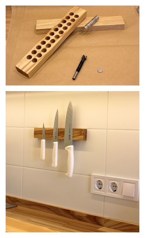 Kitchen Knife Storage Ideas, Knife Magnet, Kitchen Knife Storage, Magnetic Knife Rack, Wood Holder, Magnetic Knife Holder, Wooden Knife, Knife Rack, Wood Knife