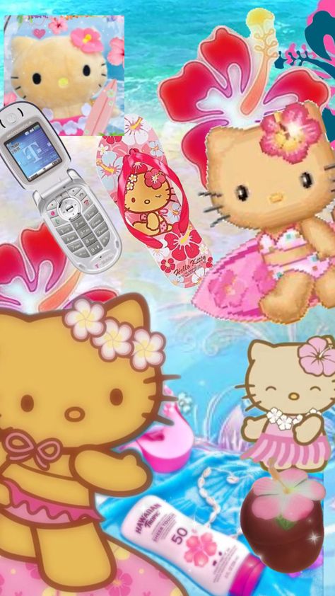 BEACH HELLO KITTYYY 💗💗💗 Beach Hello Kitty, Hello Kitty Beach, Walpaper Hello Kitty, Beach Icon, Cute Summer Wallpapers, Sanrio Wallpaper, Tropical Wallpaper, Hello Kitty Iphone Wallpaper, Summer Theme