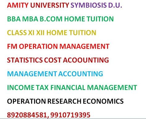 It is good to see that a lot of professionals have now been entered into tutoring services provided in Noida. Earlier, very less experienced and qualified personnels were part of rendering tutoring services to students. In a very short span of time, demand for home tuition in Noida and home tutors in Noida has increased tremendously. Operation Management, Amity University, Project Report, Tuition Classes, Cost Accounting, Home Tutors, Class 11, Summer Internship, Human Resource