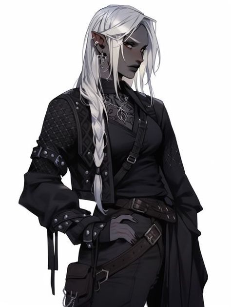 Drow Skin Color, Shadar Kai Necromancer, Female Drow Barbarian, Gender Fluid Character Art, Dark Elf Clothing, Dnd Shadar-kai Female, Shadar Kai Cleric, Dark Elf Female Character Design, Female Drow Character Design