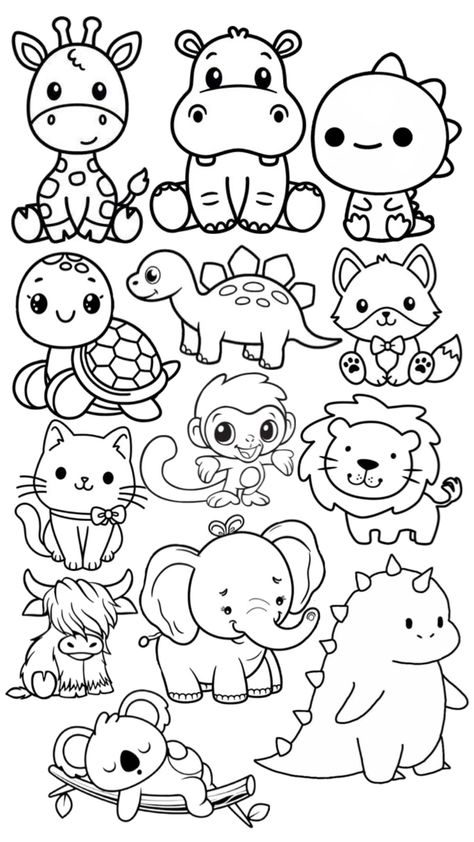 Super Easy Drawings, Free Coloring Pages For Kids, Kids Animals, Hello Kitty Drawing, Diy Embroidery Patterns, Cute Animal Drawings Kawaii, Easy Coloring Pages, Cool Coloring Pages, Colouring Book