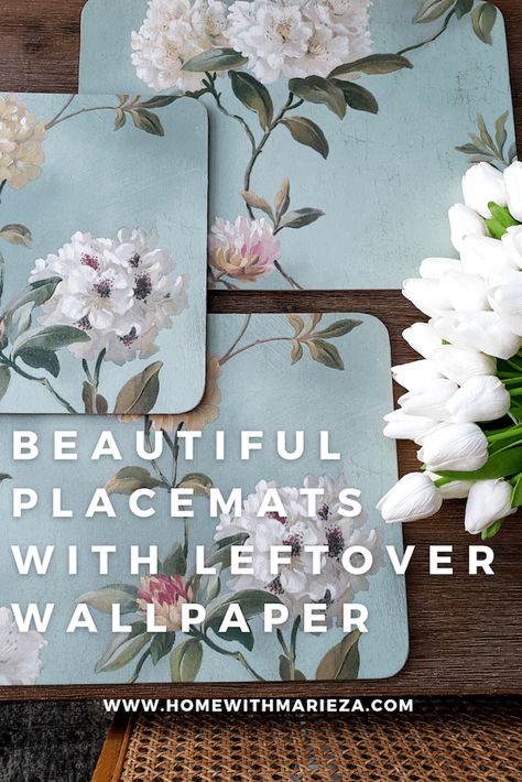 Wondering What To Do With Leftover Wallpaper? I Have The Best Idea For You! Leftover Wallpaper Ideas, Leftover Wallpaper, Wallpaper Crafts, Buy Wallpaper, Diy Placemats, Upcycle Ideas, Farmhouse Crafts, Wallpaper Project, Go Wallpaper