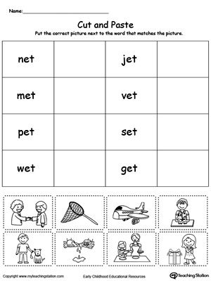 **FREE** ET Word Family Match Picture with Word Worksheet. Topics: Phonics, Sorting & Categorizing, Reading, and Word Families. #MyTeachingStation Et Word Family, Word Family List, Kindergarten Word Families, Family Worksheets, Word Family Activities, Word Definition, Word Family Worksheets, Family Worksheet, Cvc Word Families