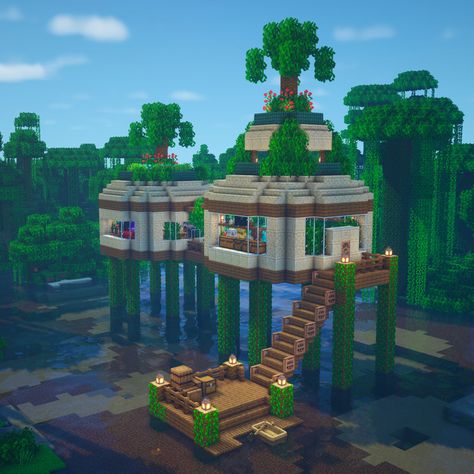 Minecraft Jungle House Minecraft House Ideas Survival, Minecraft Swamp, Minecraft Jungle House, Case Minecraft, Minecraft Idea, Minecraft Decoration, Rumah Minecraft Sederhana, Minecraft House Plans, Jungle House