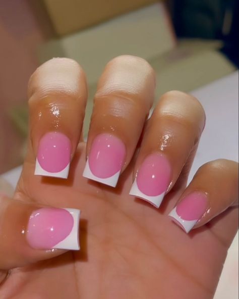 The latest nail style trend to hit Instagram is a creative way to celebrate the season. Users are uploading images of nails painted to look like the knit sweaters that are perfect for this time of the year.  ... White And Pink Nails French Tips, Short Pink On Pink French Tip Nails, Classy Shorties Nails, Simple Shorties Nails, Short Pink Acrylic Nails French Tips, Pink Acrylic With White Tip, Solid Pink Nails With Design, Short Unique Acrylic Nails, White With Pink French Tip