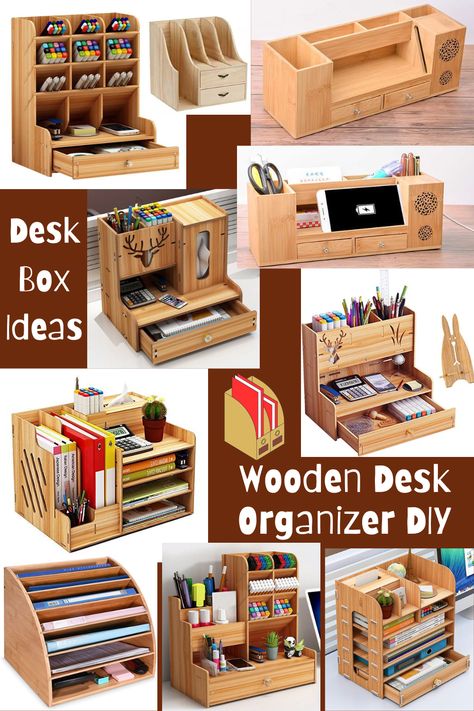 Keep your workspace tidy with a custom wooden desk organizer. Featuring multiple compartments for pens, notebooks, and gadgets, this project helps declutter your desk while adding a personal touch. The natural wood grain gives it a polished look, making it both practical and stylish. Wooden Pen Holder Diy, Wooden Organizer Diy Storage, Wooden Pencil Box Diy, Diy Desk Storage Ideas, Diy Wooden Pencil Holder, Wooden Desk Organizer Diy, Wood Organizer Diy, Desk Organiser Ideas, Desk Tidy Diy