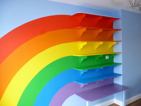 Rainbow Walls: Full of Colours – Tailor-Bird: Blog Rainbow Walls, Rainbow Room Kids, Rainbow Bedroom, Rainbow House, Kidcore Aesthetic, Rainbow Room, Rainbow Nursery, Rainbow Wall, Big Girl Rooms