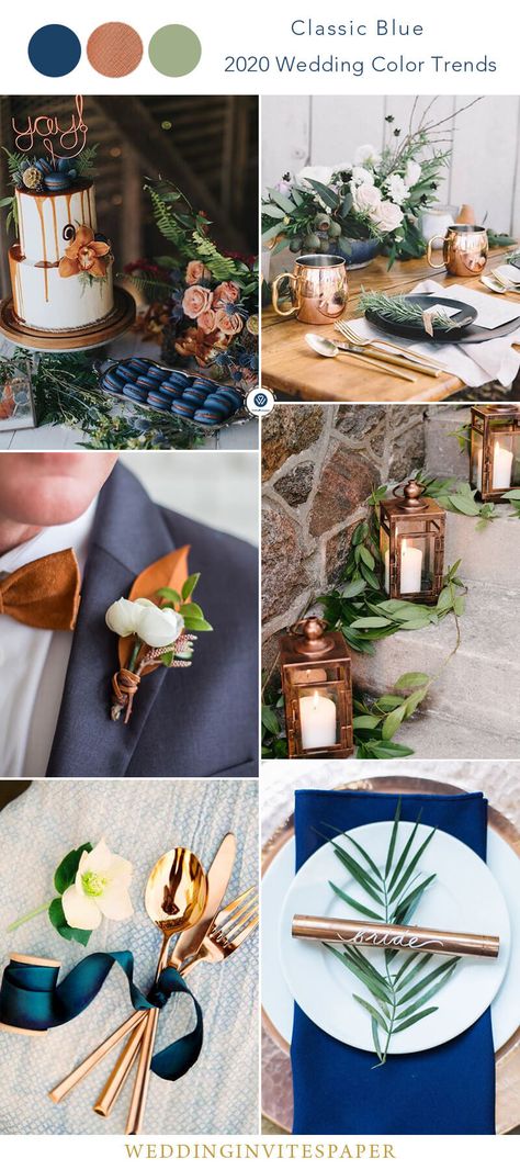 Blue And Copper Wedding, Copper Wedding Theme, Copper Wedding Colors, Copper Wedding Decor, Dusty Rose Wedding Colors, Classic Blue Wedding, Pantone Wedding, Burgundy Wedding Colors, Wedding Color Palettes