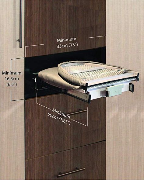 Qline Retractable Ironing Board Unique Laundry Room, Linen Closet Design, Pull Out Ironing Board, Folding Ironing Boards, Laundry Room Cabinet, Foldable Wardrobe, Mudroom Cabinets, Pod House, Modern Cupboard