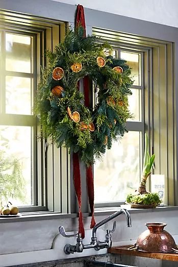 Dried Flowers and Plants | Faux Plants | AnthroLiving Dried Citrus Wreath, Juniper Wreath, Dried Limes, Citrus Wreath, Dried Lime, Dried Citrus, Orange Wheels, Window Wreath, Orange Christmas