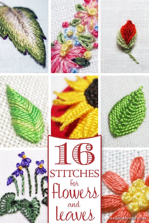 Do you want to add more variety to your hand embroidery by stitching different types of flowers & leaves? Here are sixteen different ways that you can embroider leaves and flower petals! Embroider Leaves, Embroidery Leaf, Embroidered Leaves, Crazy Quilting, Embroidery Stitches Tutorial, Hand Embroidery Projects, Brazilian Embroidery, 자수 디자인, Crewel Embroidery