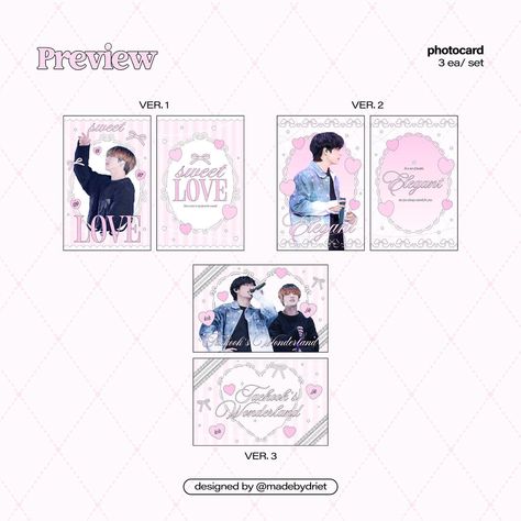 🎀💭💗 photocard 3ea/ set size: 55 x 85 mm . designed by driet 🍮 Back Cards Design Kpop, Photocard Design Ideas, Photocard Back Design, Photocard Design, Kpop Sticker, Graphic Shapes Design, Graphic Shapes, Shapes Design, Merch Ideas