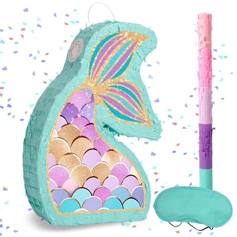 PRICES MAY VARY. Splashing Fun with a Mermaid Tail Pinata - Dive into an ocean of excitement and make your party a splash with this enchanting pinata! Sturdy and Durable Construction - Made with premium materials to withstand enthusiastic strikes and ensure long-lasting fun. Surprises and Delight - Fill the pinata with candies, small toys, or confetti for a wave of excitement that will make your celebration unforgettable! Mesmerizing Design and Vibrant Colors - The intricately detailed mermaid t Mermaid Sleepover Party Ideas, Pinata Mermaid, Mermaid Tail Pinata, Ocean Theme Birthday Party, Game Decorations, Mermaid Pinata, Mermaid Birthday Party Food, Mermaid Birthday Decorations, Ocean Theme Birthday