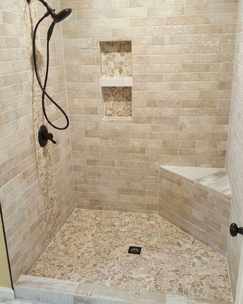 Tan Subway Tile Shower Ideas, Beige Tile Shower Ideas Walk In, Master Shower Tile Beige, Earth Tone Bathroom Ideas Shower Tiles, Bathroom With Tan Shower Tile, Beige Subway Tile Shower Ideas, Queen Beige Marble Bathroom, Light Brown Shower Tile, Shower Tile Ideas Brown