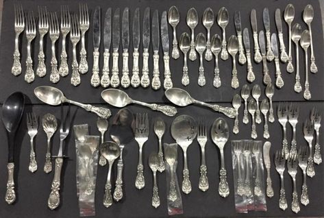 Vintage Silverware Patterns Sterling Silver Flatware, Vintage Silverware Patterns, Silverware Display, Sterling Silver Flatware Pattern, Oneida Flatware, Antiques Value, Sterling Silverware, Antique Flatware, Vintage Glassware Antiques